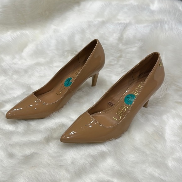 Calvin Klein Shoes - Calvin Klein Patent Pointed-Toe Kitten Heel Pumps in Nude